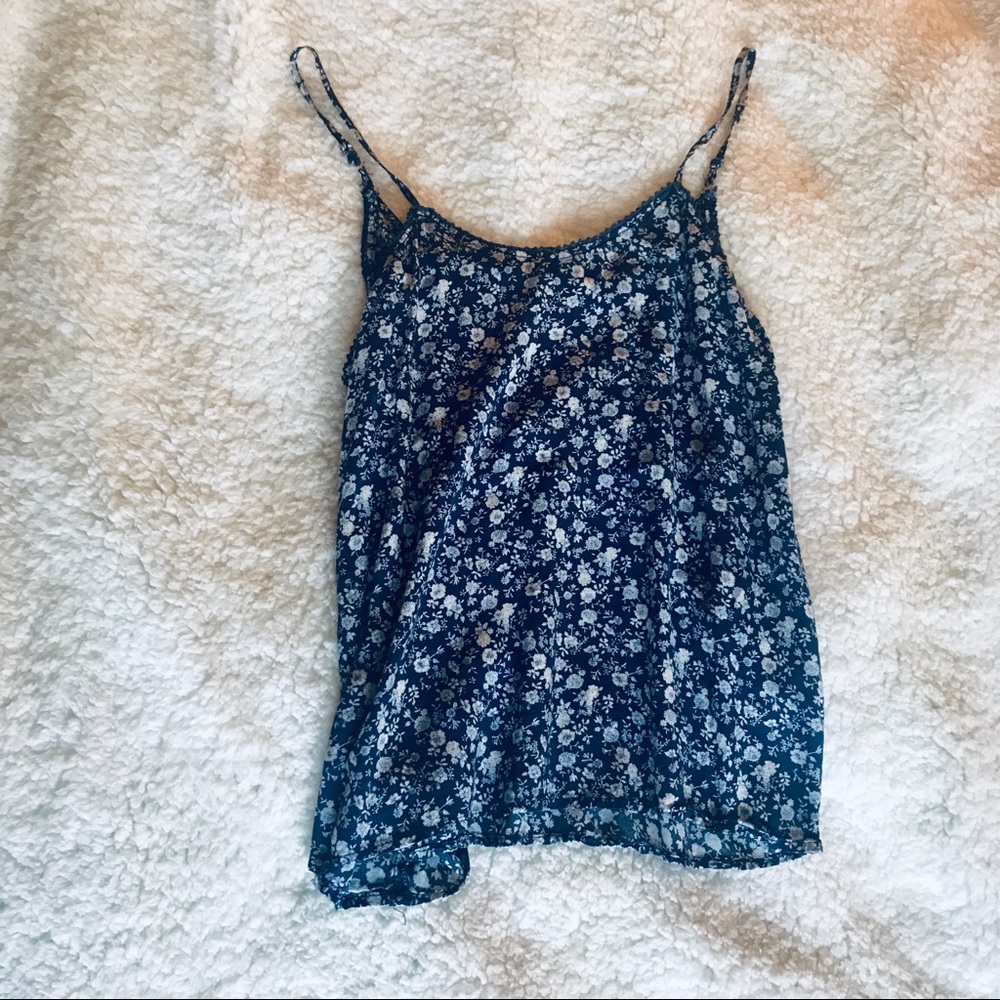 Blue floral tank with back cutout